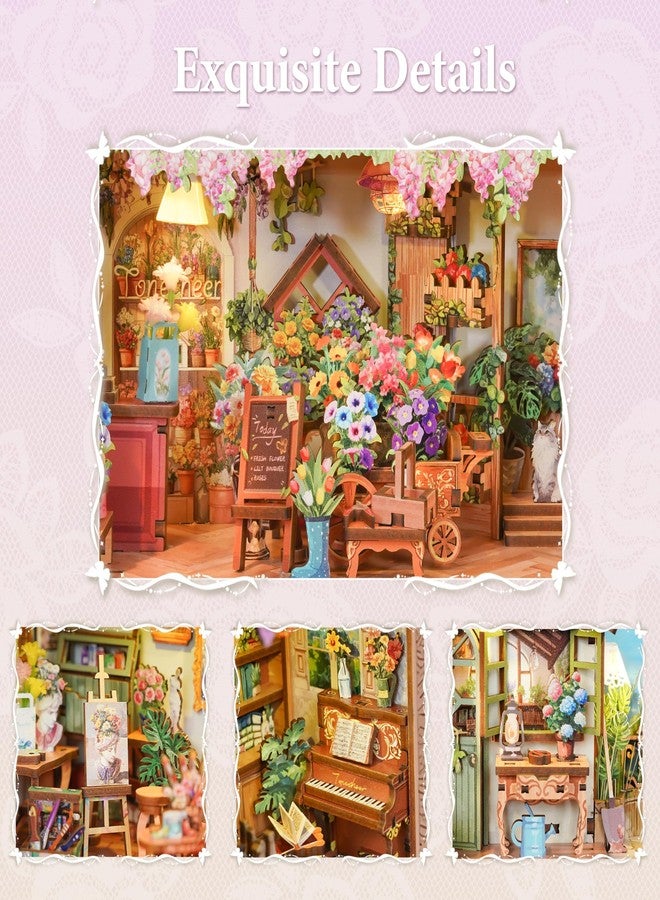 Tonecheer DIY Miniature House Kit, Book Nook Dollhouse Story Frame Kit Wooden 3D Puzzle, Wall Mountable Decor Diorama Model with Dust Cover and LED for Ideal Gift - Blossom Time - Image 3